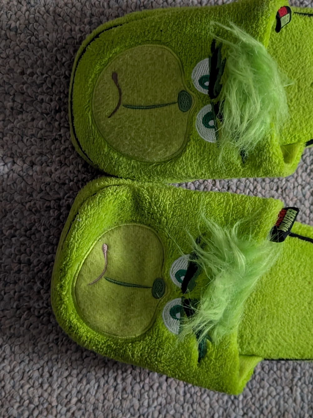 Green Fuzzy Grinch Character Slippers